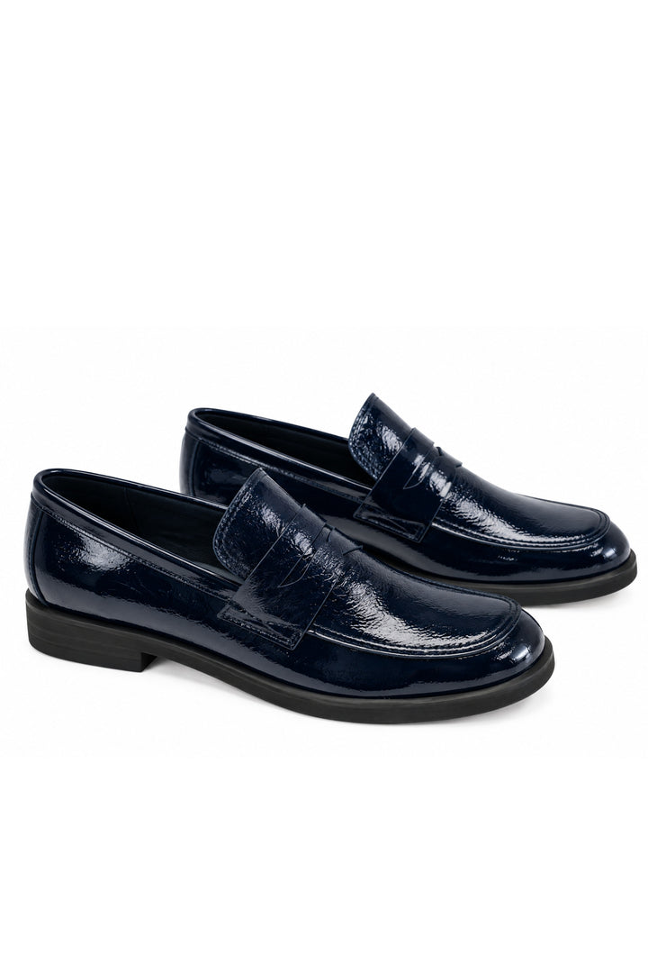 Wavelys ZANTE Bleu marine Cuir verni froissé véritable Élégante Douce Semelle flexible Chaussures pour femmes - Bleu marine