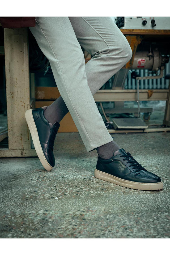 Cabani Shoes Chaussures de sport pour hommes en cuir véritable noires à lacets - Noir