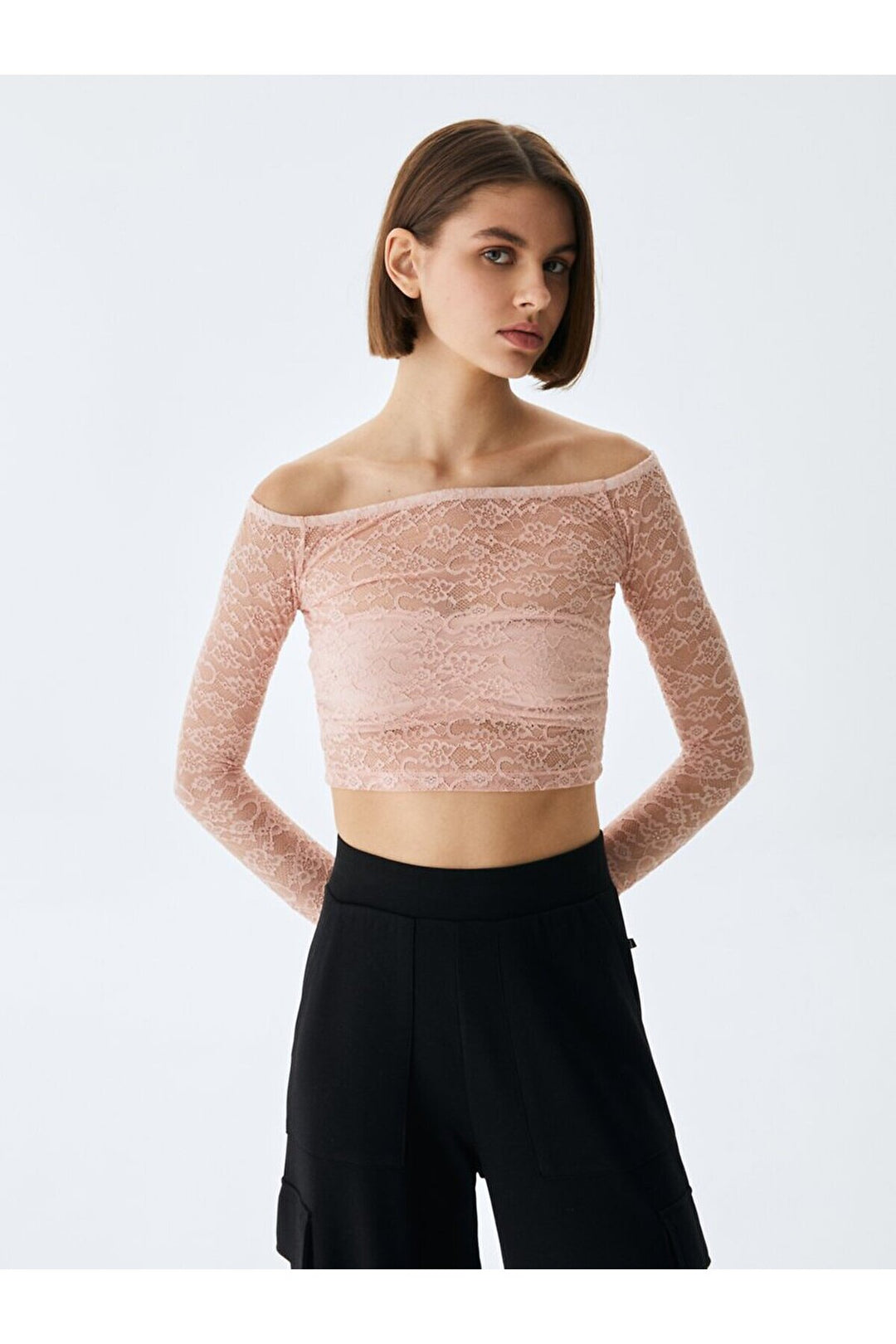 LTB Sweat-shirt rose à épaules ouvertes en dentelle Ball