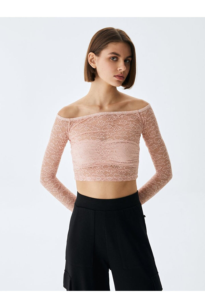 LTB Sweat-shirt rose à épaules ouvertes en dentelle Ball