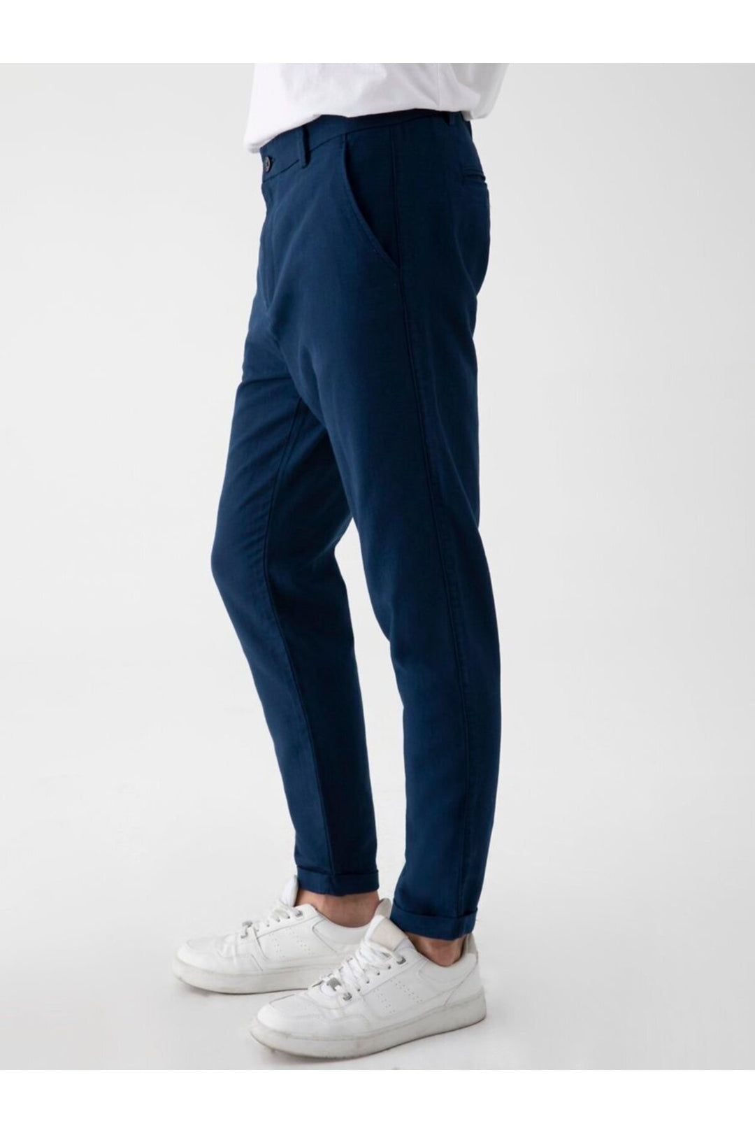 LTB Pantalon uni en lin bleu marine