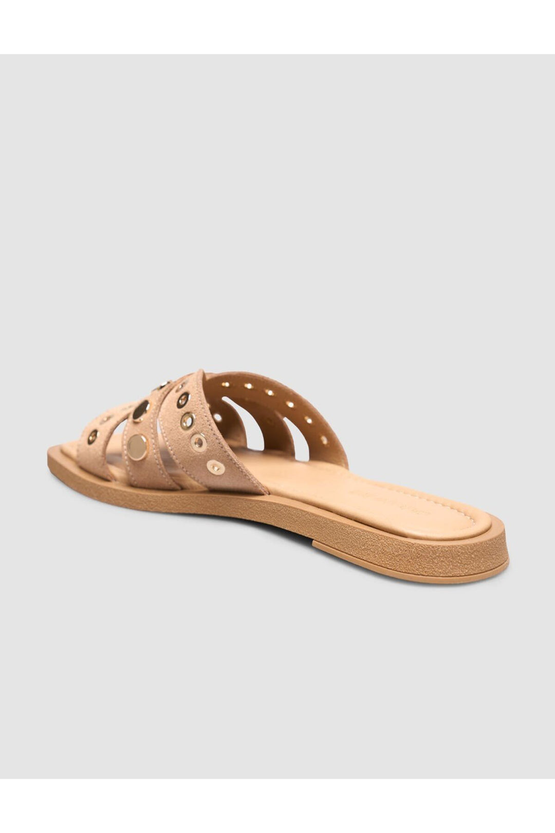 Cabani Shoes Sandale Femme en Cuir Véritable avec Détails en Pierre en Suède Beige - Marron