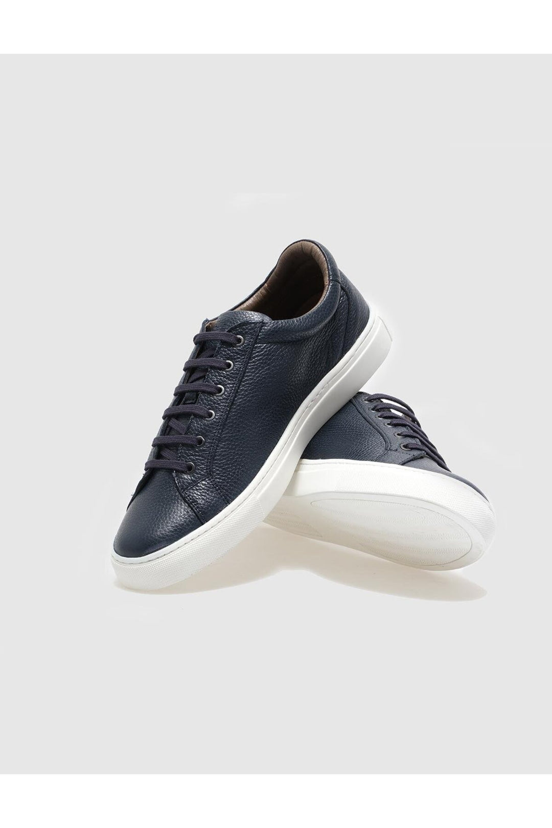 Cabani Shoes Baskets pour hommes en cuir véritable bleu marine à lacets - Bleu marine