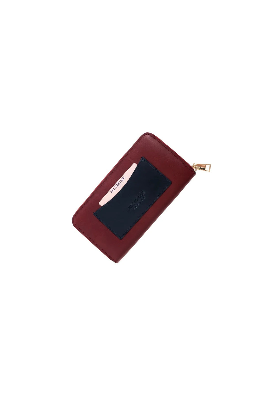 helmbrook Véritable Cuir Femme Grand Portefeuille Zippé RFID Protégé Amelia Bordeaux Bleu Marine