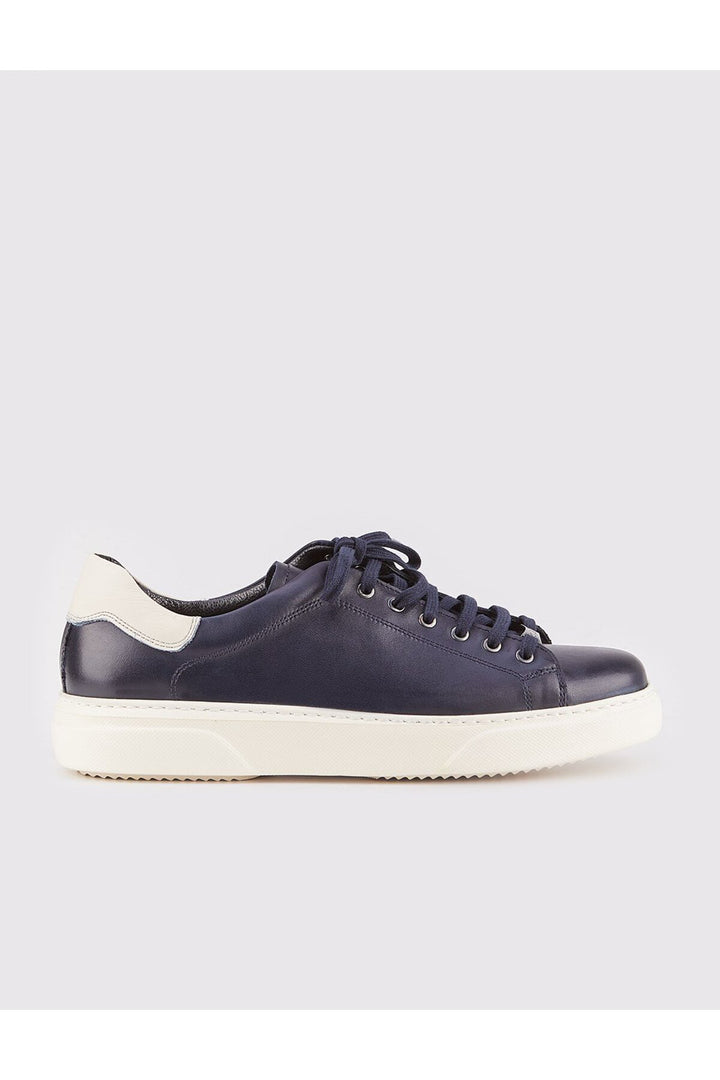 Cabani Shoes Chaussures de sport pour hommes en cuir véritable bleu marine à lacets - Bleu marine