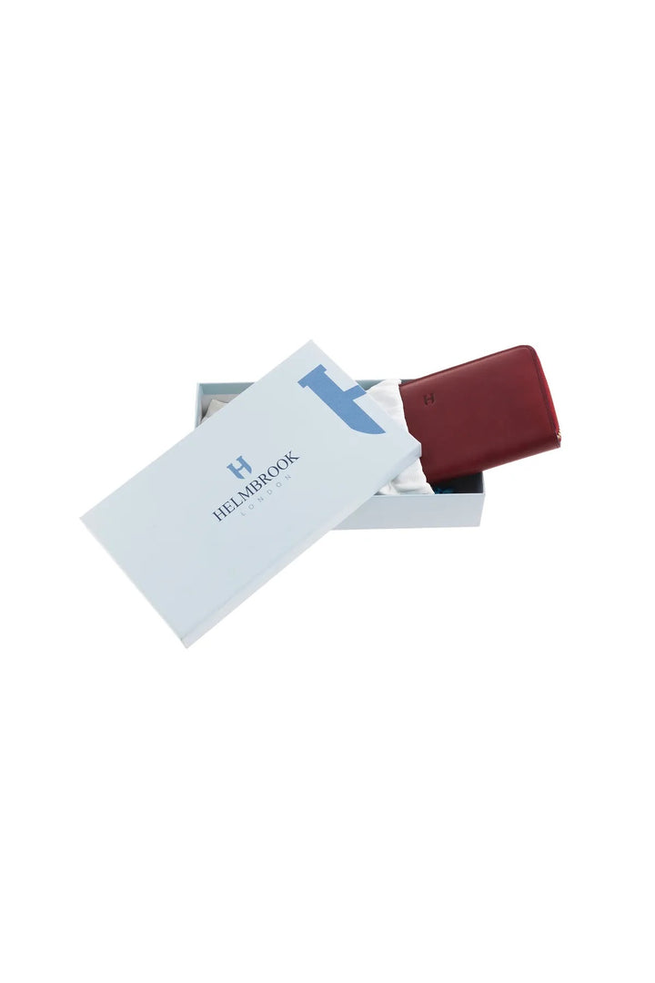 helmbrook Véritable Cuir Femme Grand Portefeuille Zippé RFID Protégé Amelia Bordeaux Bleu Marine