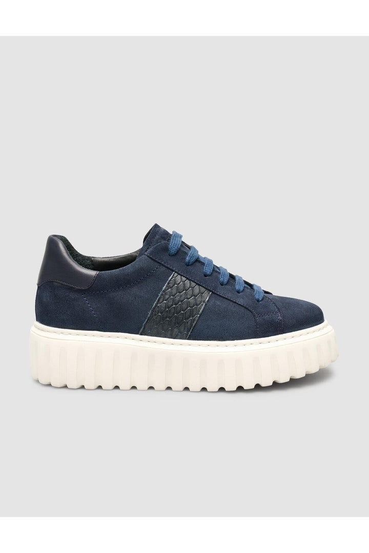 Cabani Shoes Baskets pour femmes en croco en suède à lacets Bleu marine - Bleu marine