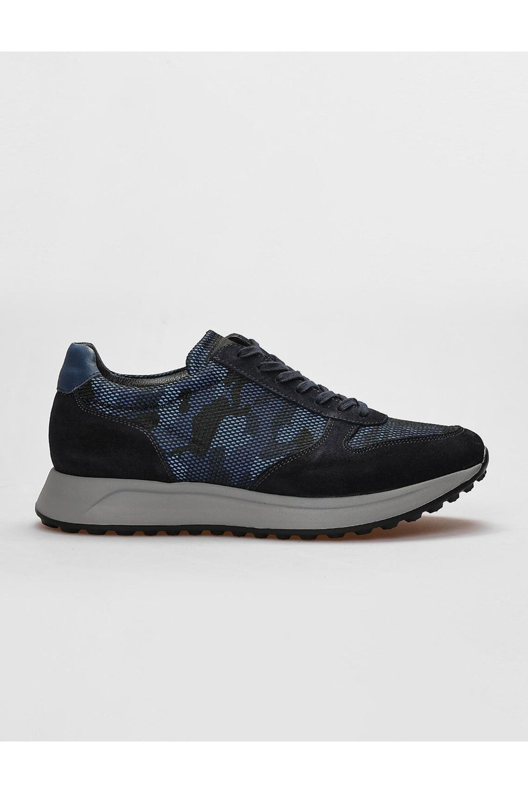 Cabani Shoes Chaussures de sport pour hommes en cuir véritable bleu marine à lacets camouflage - Bleu marine