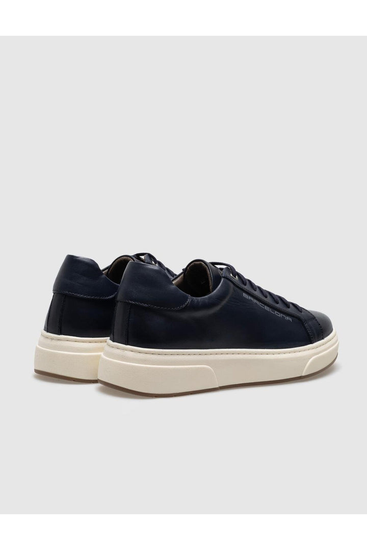 Cabani Shoes Chaussures de sport pour hommes en cuir véritable bleu marine à lacets - Bleu marine