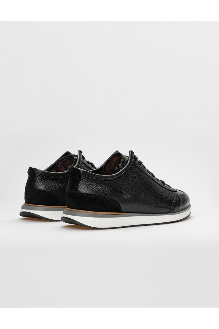 Cabani Shoes Chaussures de sport pour hommes en cuir véritable noires à lacets - Noir