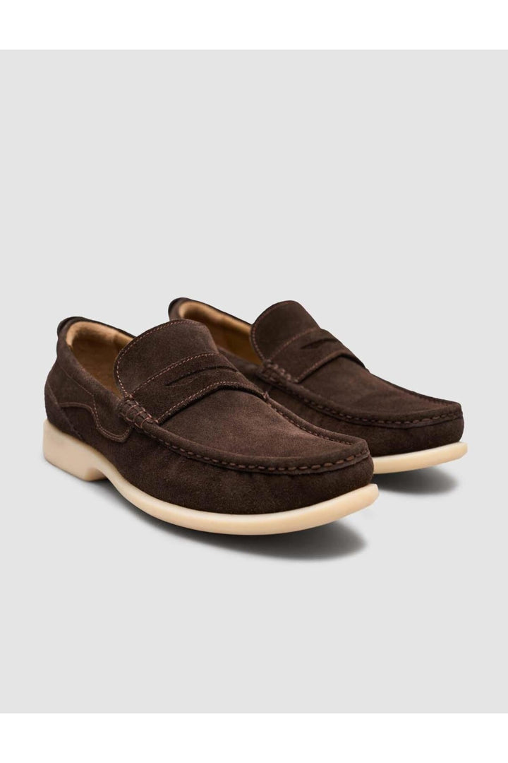 Cabani Shoes Chaussures Loafer pour hommes en cuir suédé véritable sans lacets, marron. - Marron