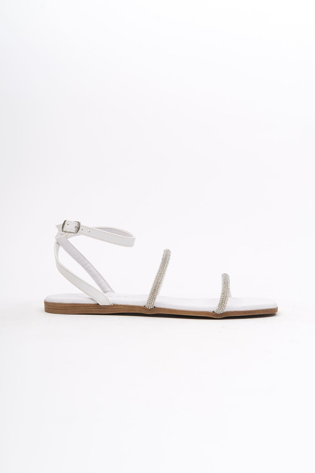 Wavelys Reta Sandale Femme Basse à Strass Brillant - Blanc