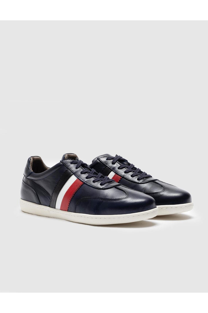 Cabani Shoes Chaussures de sport pour hommes en cuir véritable bleu marine à lacets - Bleu marine