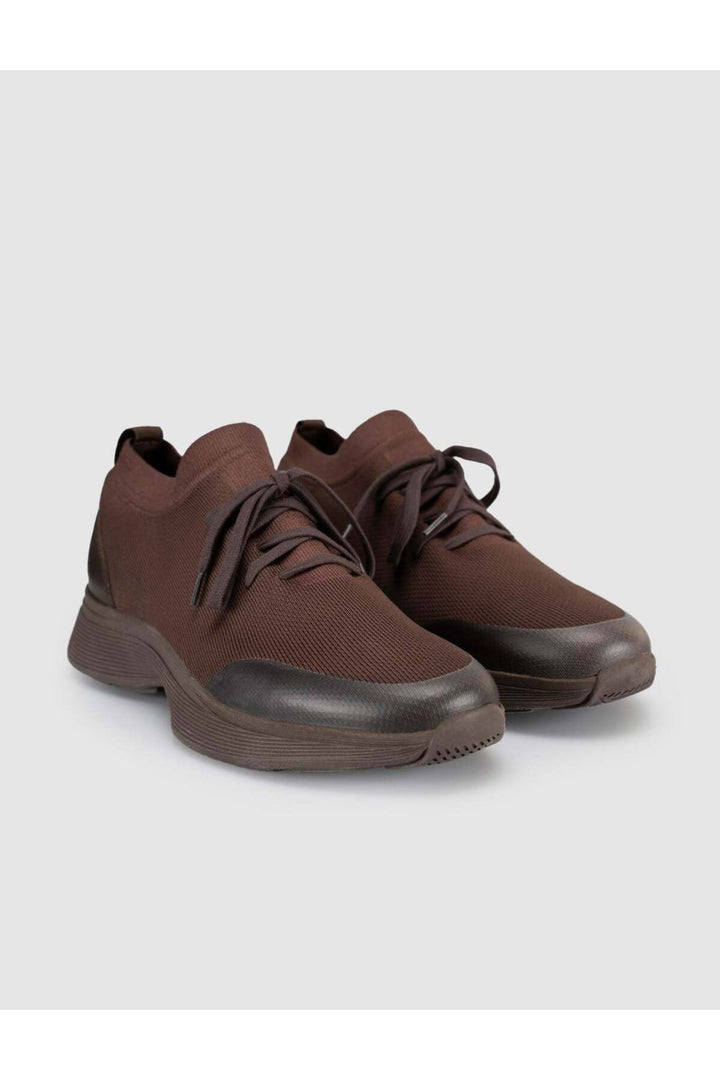 Cabani Shoes Castello Café Tricot & Cuir de Vache Véritable Baskets pour Hommes - Marron