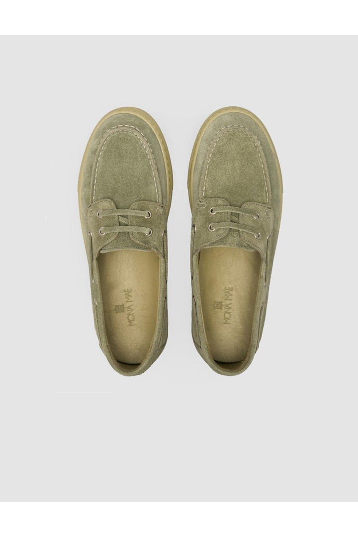 Cabani Shoes Lenanor MonaMae %100 Cuir Véritable Suède Vert Chaussures Bateau Femme Quotidien - Vert