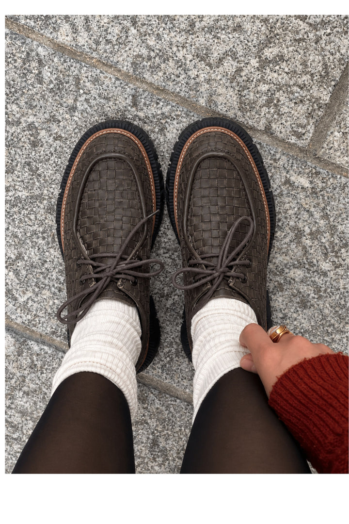 Wavelys Hara Marron Cuir Véritable Mocassins Anatomiques Élégants Femme avec Détails Tressés - Marron