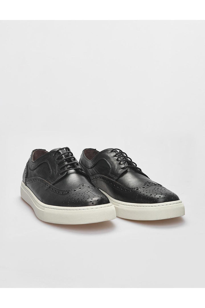 Cabani Shoes Chaussures de sport pour hommes en cuir véritable noires à lacets - Noir