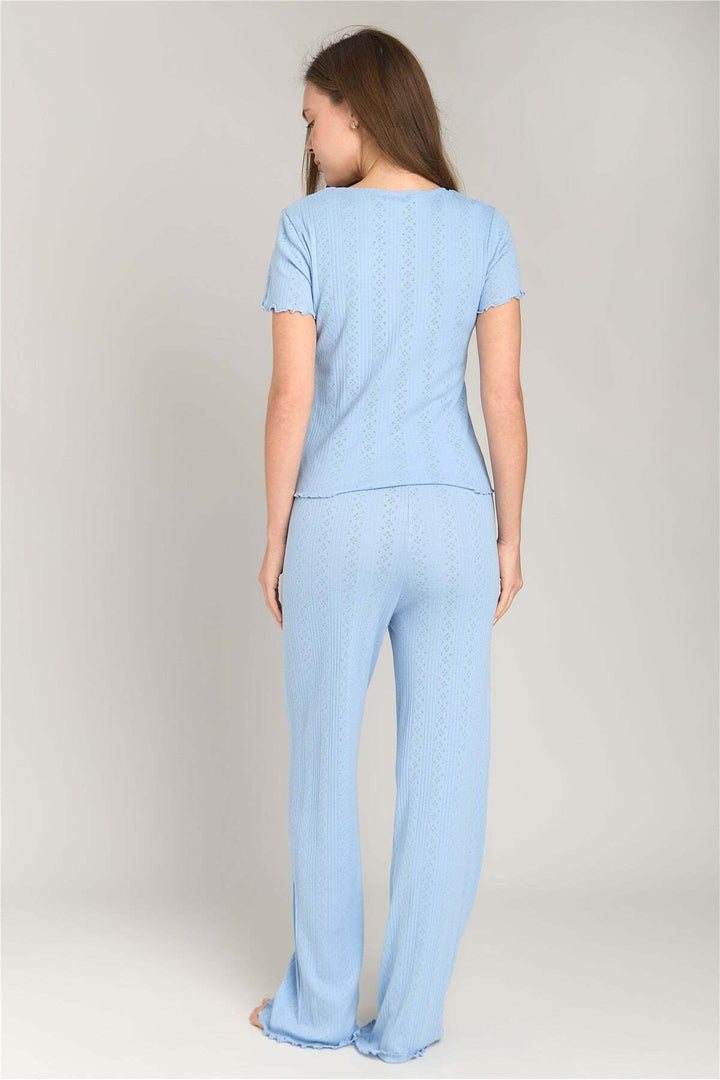 Lovely Things KIMBERLY Haut de pyjama T-shirt à manches courtes Pointelle - Clair Bleu