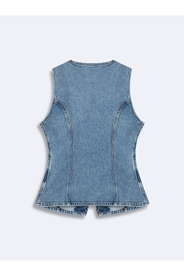 LTB Dıora - Débardeur en jean sans manches boutonné