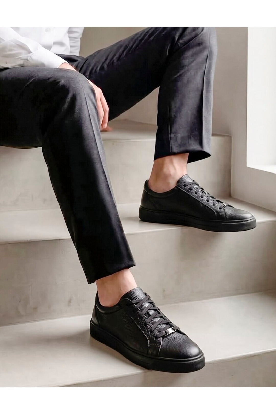 Cabani Shoes Baskets décontractées pour hommes en cuir véritable noir - Multicolore