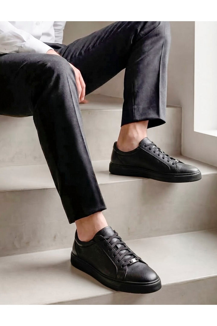 Cabani Shoes Baskets décontractées pour hommes en cuir véritable noir - Multicolore