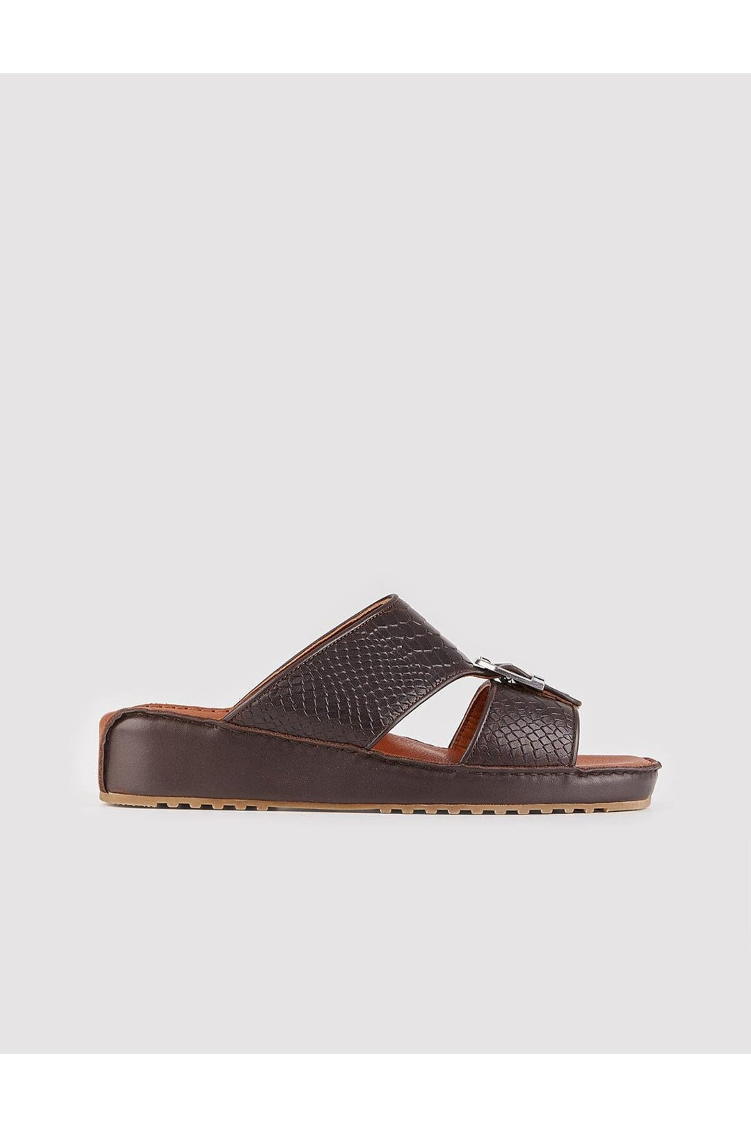 Cabani Shoes Sandale marron en cuir véritable avec détail de boucle pour homme - Multicolore