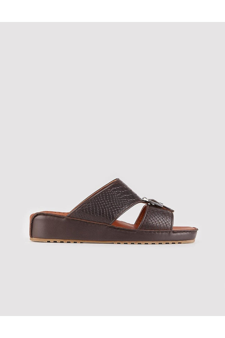 Cabani Shoes Sandale marron en cuir véritable avec détail de boucle pour homme - Multicolore
