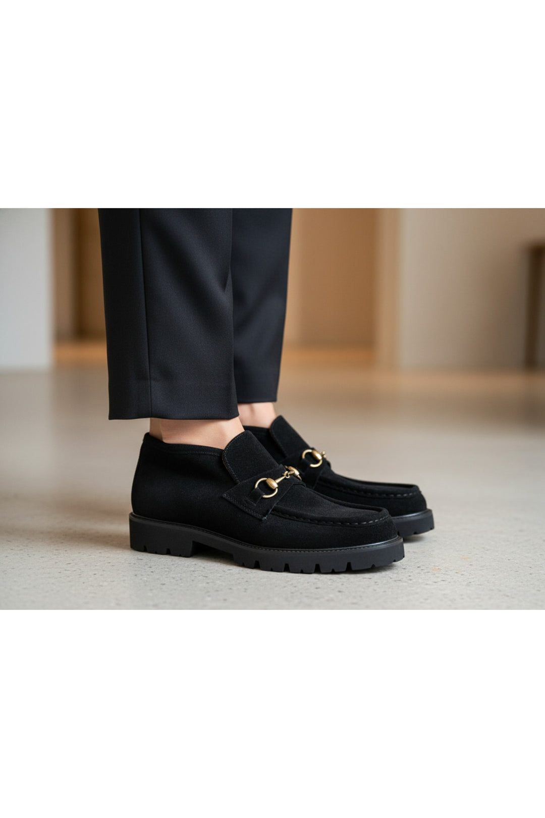 Wavelys RENA Bottine d'hiver pour femme en cuir suédé véritable avec boucle élégante, chaude. - Noir