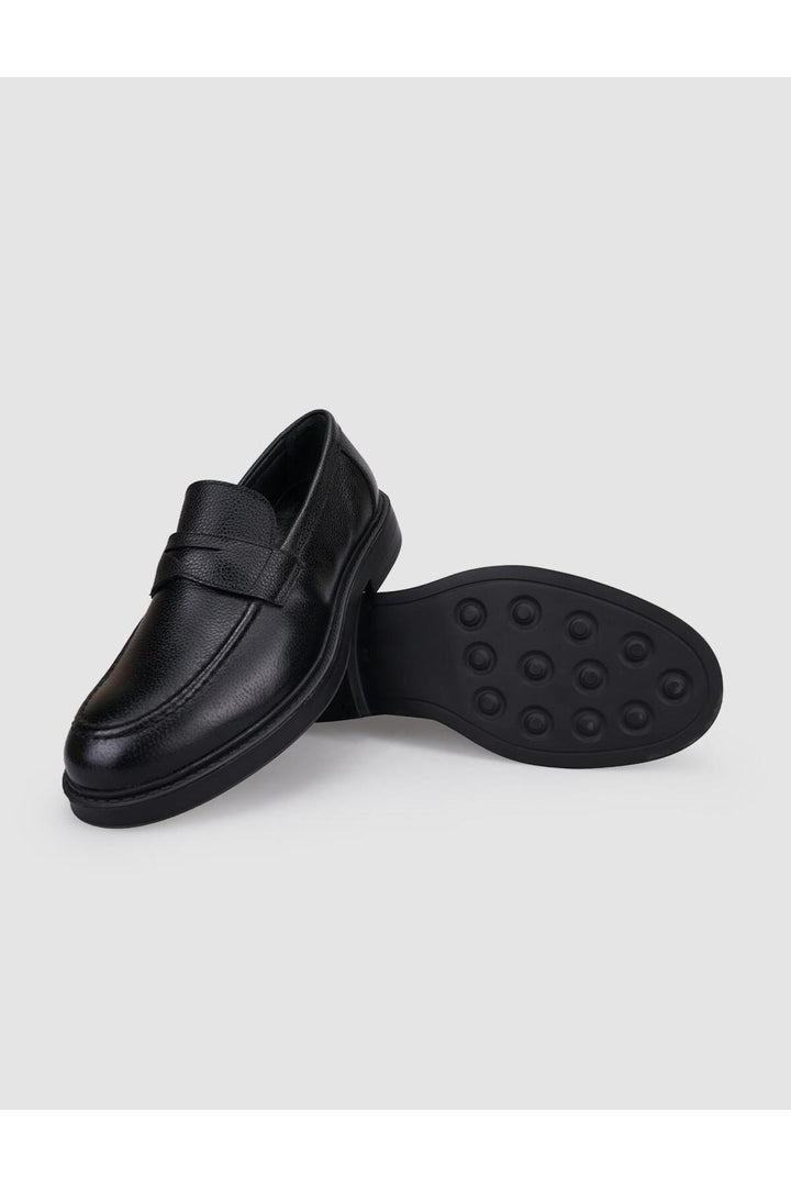Cabani Shoes Loafer pour homme en cuir véritable noir avec détails de ceinture Villara. - Multicolore