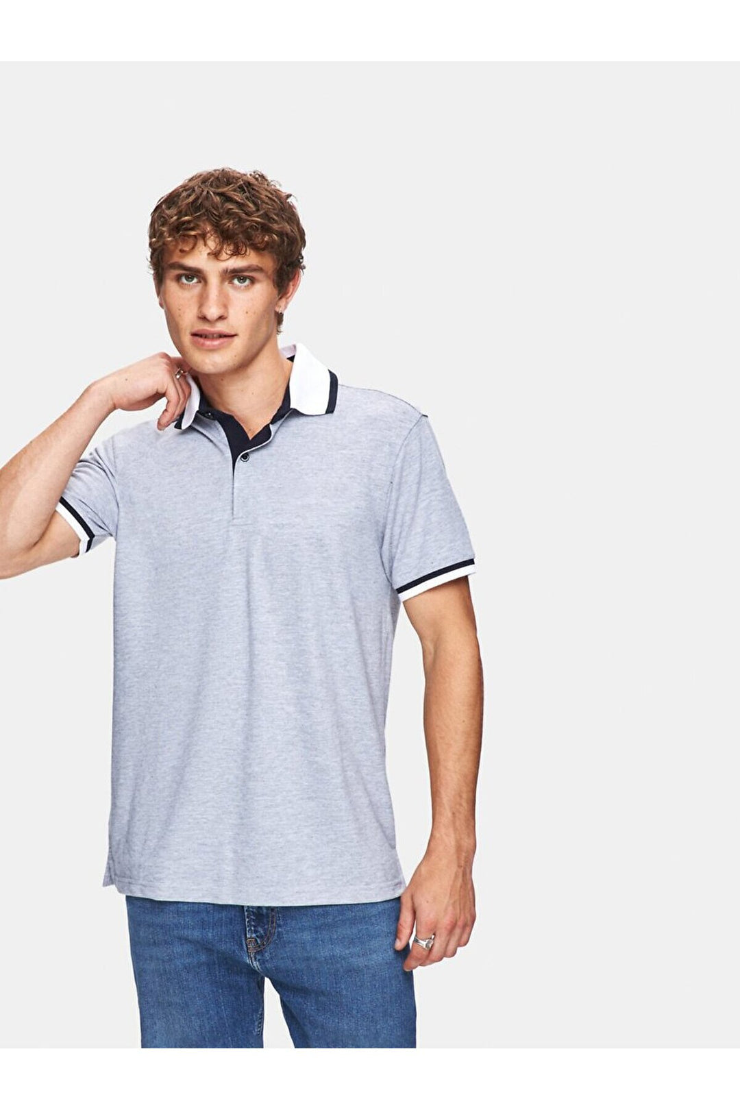 LTB T-shirt gris régulier à col polo pressé