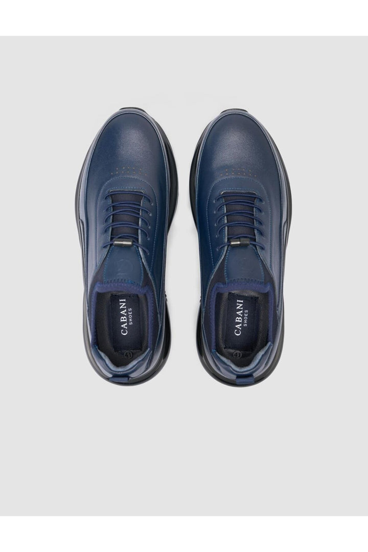 Cabani Shoes Chaussures de ville pour hommes en cuir véritable 100% bleu marine à lacets - Bleu marine