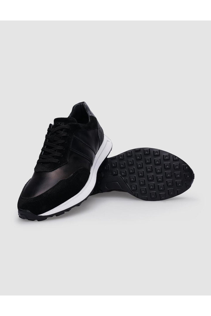 Cabani Shoes Chaussures de sport pour hommes en cuir véritable noir à lacets 100% - Noir