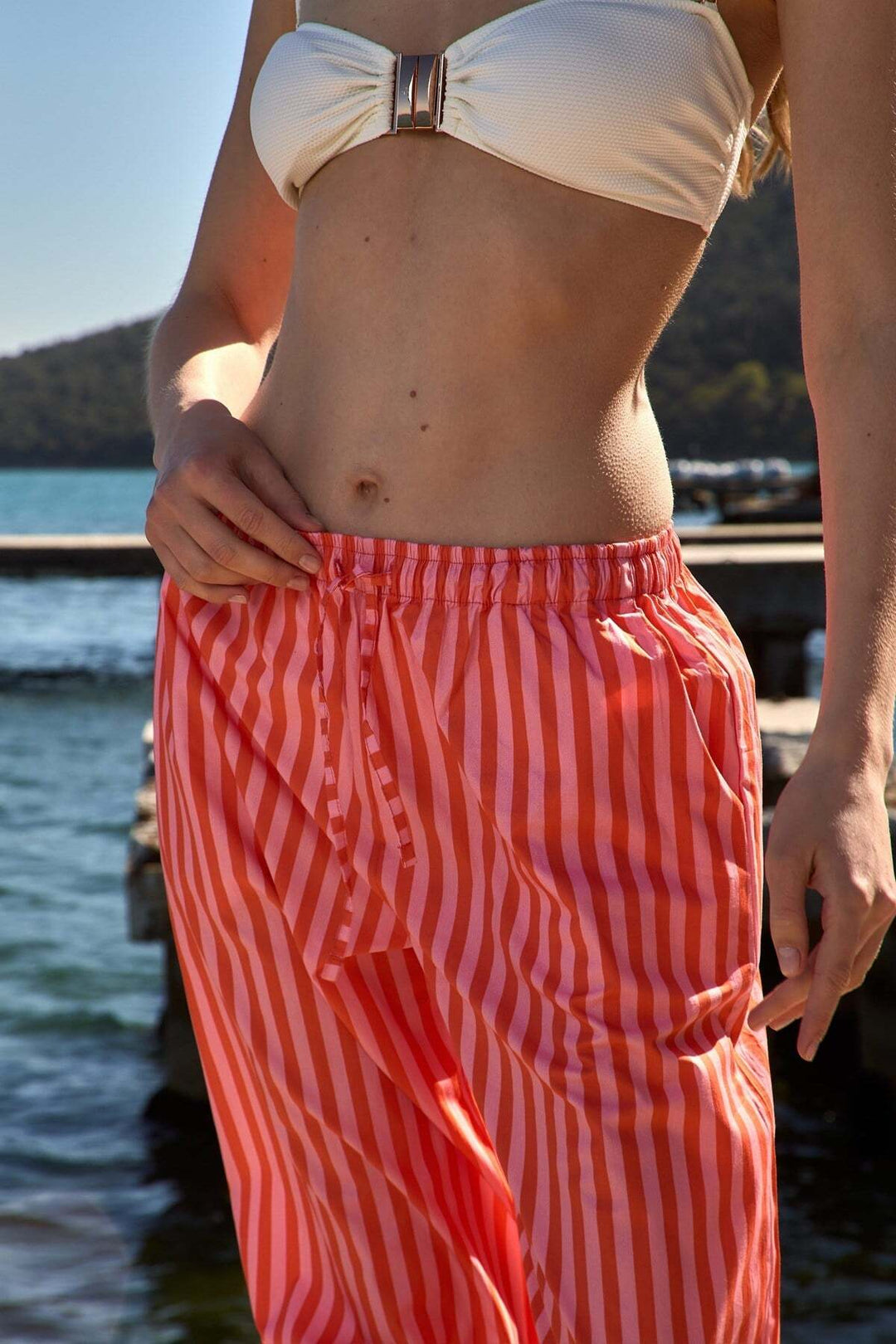 Lovely Things SUZIE Pantalon de pyjama en popeline à rayures - Orange