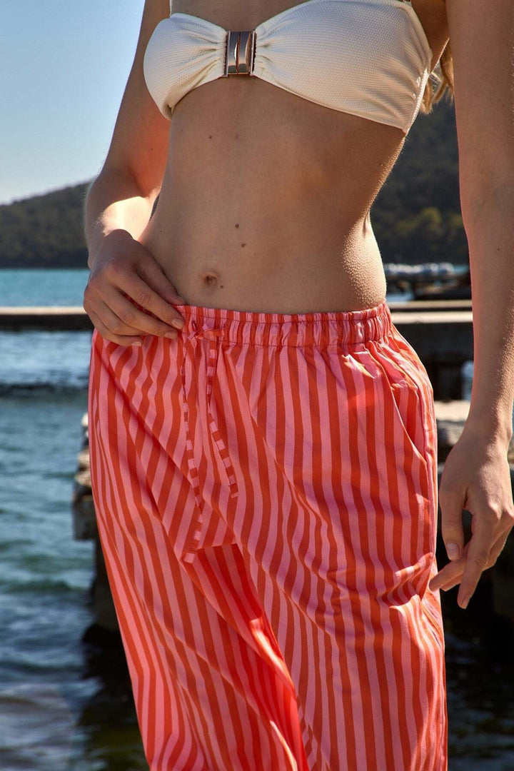 Lovely Things SUZIE Pantalon de pyjama en popeline à rayures - Orange