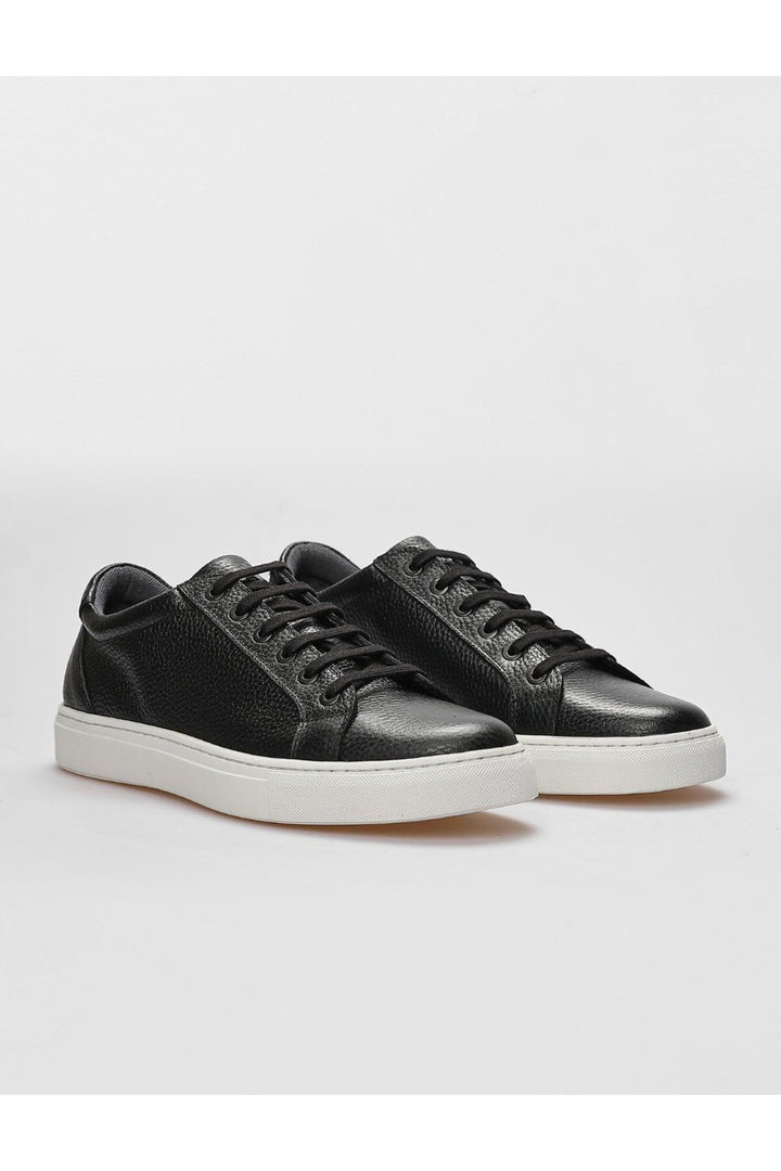 Cabani Shoes Chaussures de sport pour hommes en cuir véritable noires à lacets - Noir