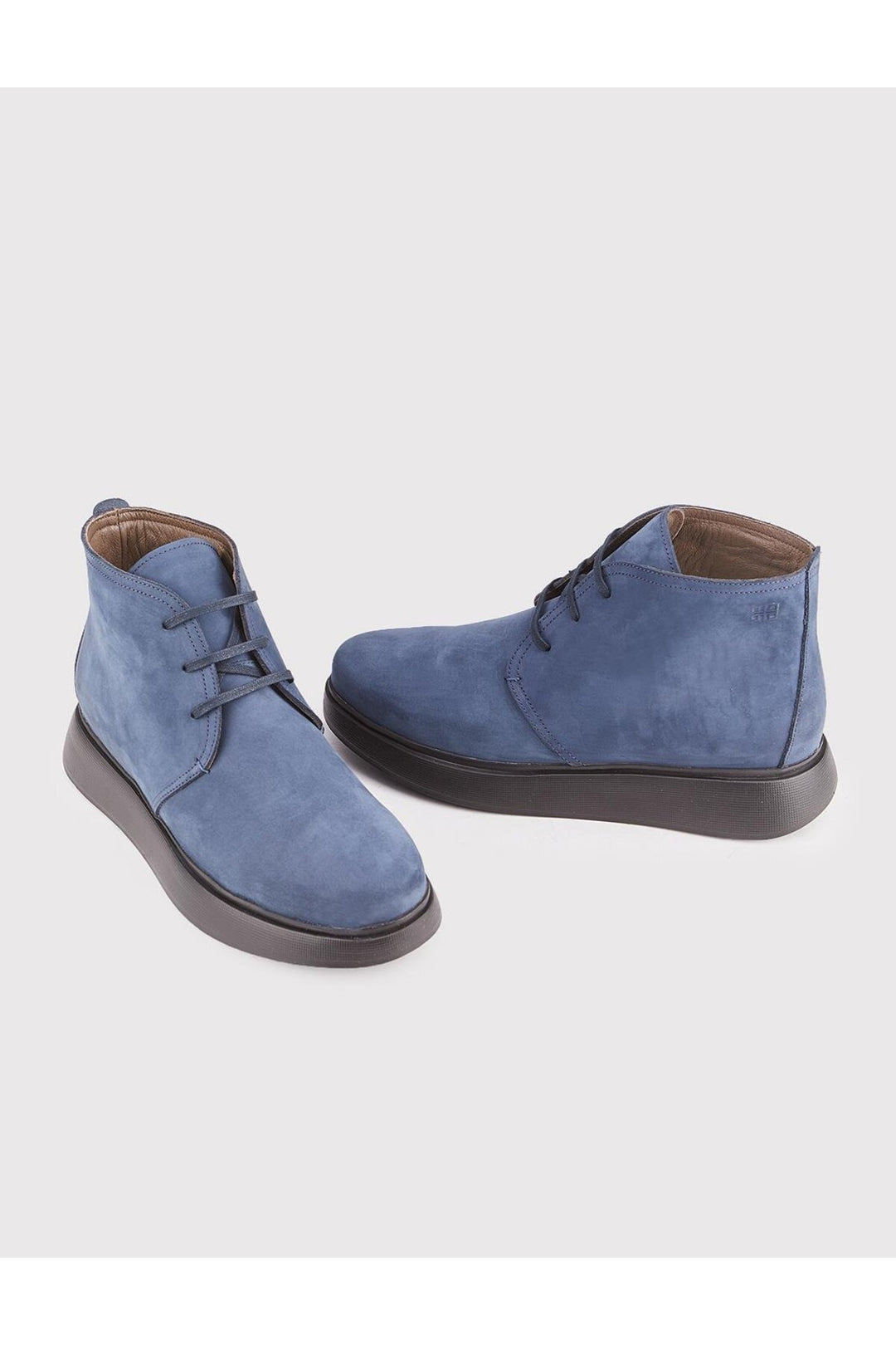Cabani Shoes Bottines pour hommes en cuir véritable bleu marine à lacets. - Bleu marine