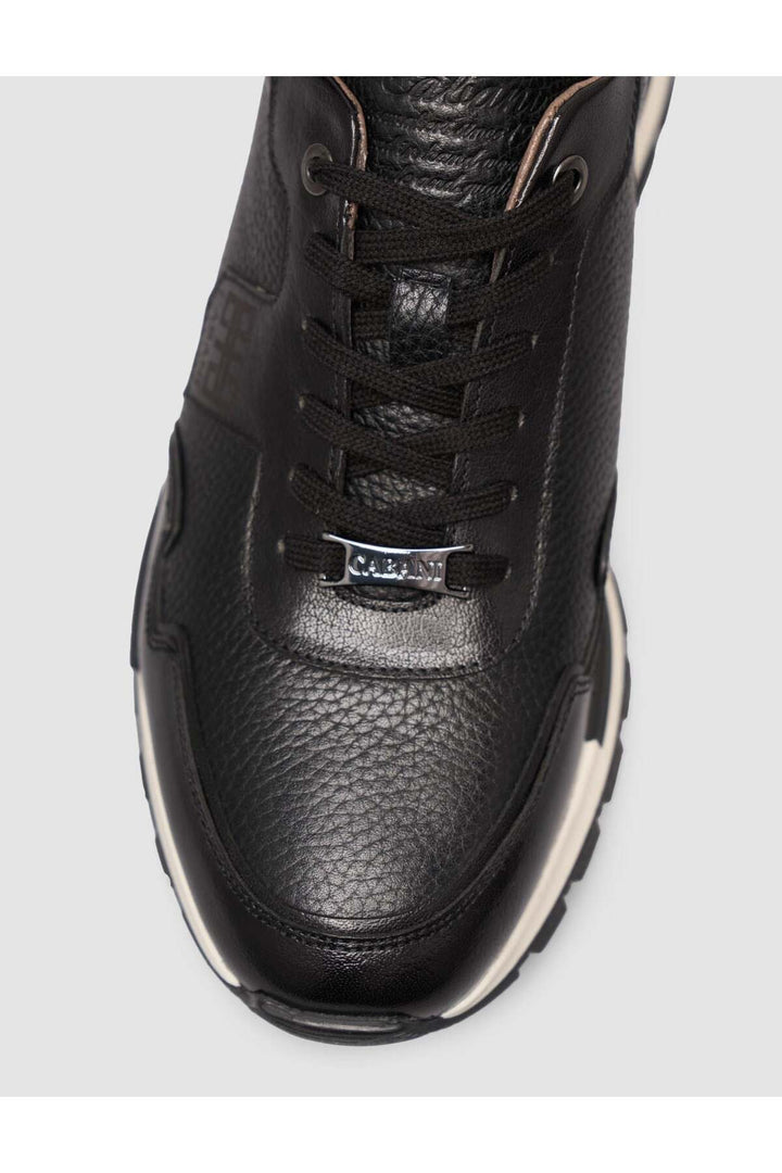 Cabani Shoes Chaussures de sport pour hommes en cuir véritable texturé noir à lacets. - Multicolore
