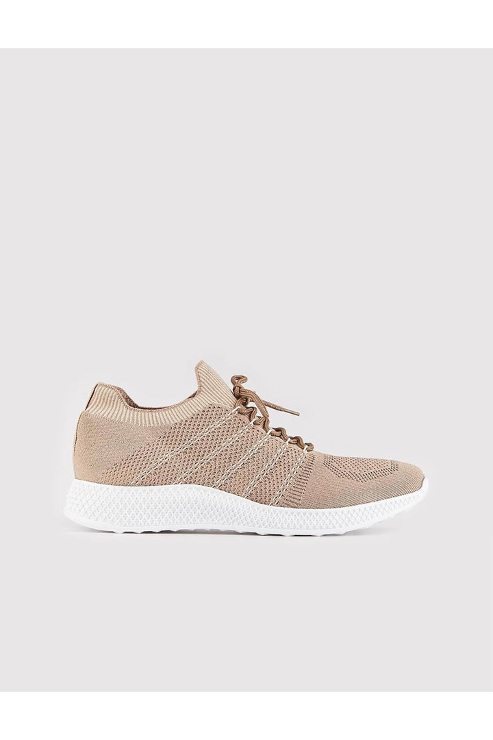 Cabani Shoes Chaussures de sport pour hommes en tricot cuir beige à lacets - Beige
