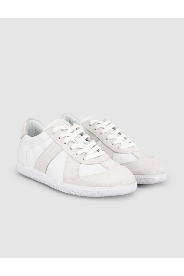 Cabani Shoes Baskets rétro à détails en bandes en cuir véritable blanc pour femme - Blanc