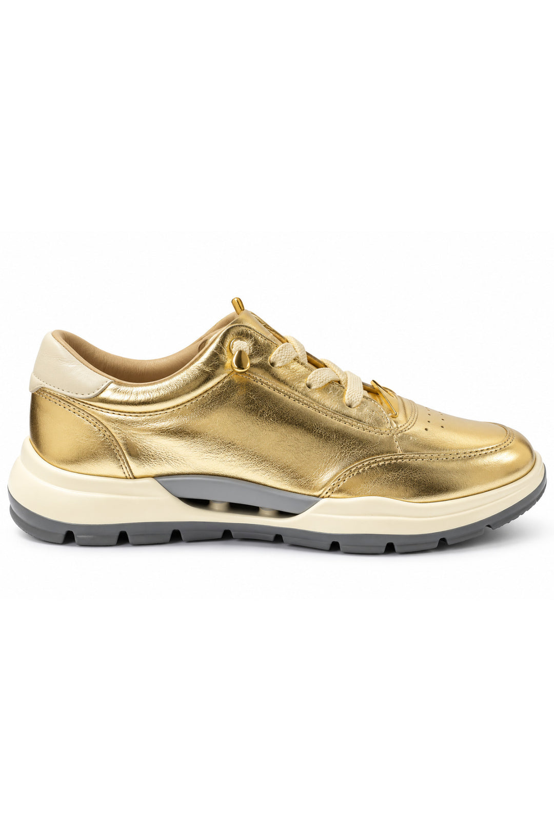 Wavelys MARA Gold Chaussures de marche et de sport élégantes avec lacets intelligents en cuir nubuck véritable à semelle confortable. - Doré