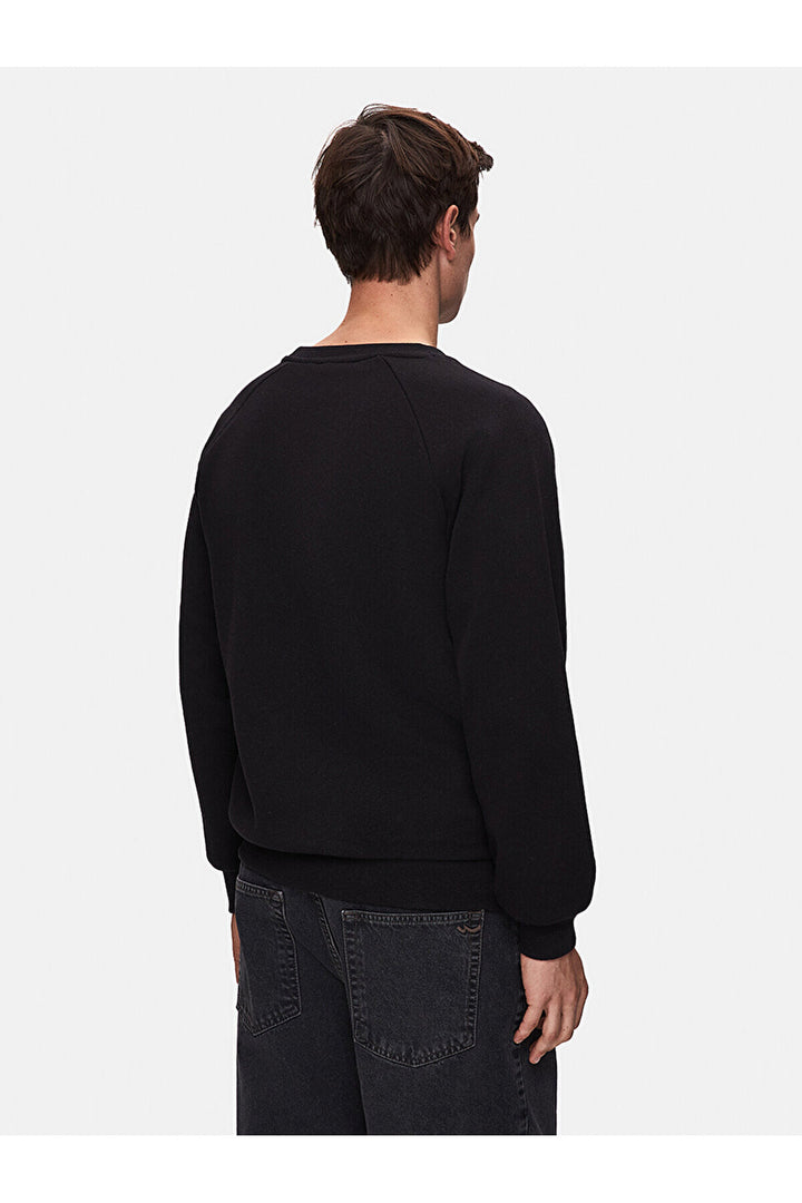 LTB Sweat-shirt noir coupe droite à manches longues et col en O pointu