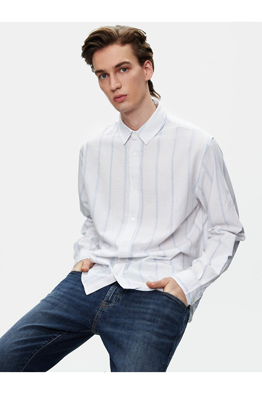 LTB Chemise bleue à manches longues et rayures décontractées
