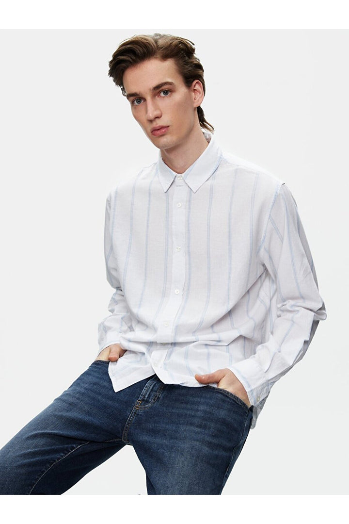 LTB Chemise bleue à manches longues et rayures décontractées