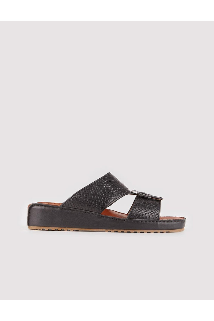 Cabani Shoes Sandale pour homme en cuir véritable à double bande noire - Noir