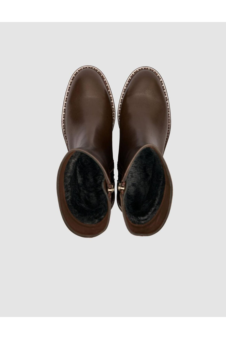 Cabani Shoes Bottines femme en cuir véritable marron avec détails cloutés et fermeture éclair. - Multicolore