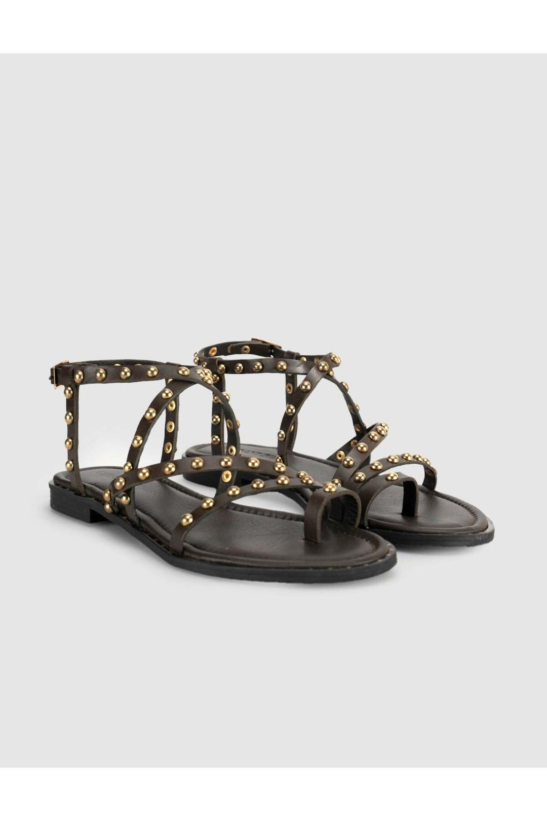 Cabani Shoes Sandales gladiateurs pour femmes en cuir véritable avec détails en pierre café. - Marron