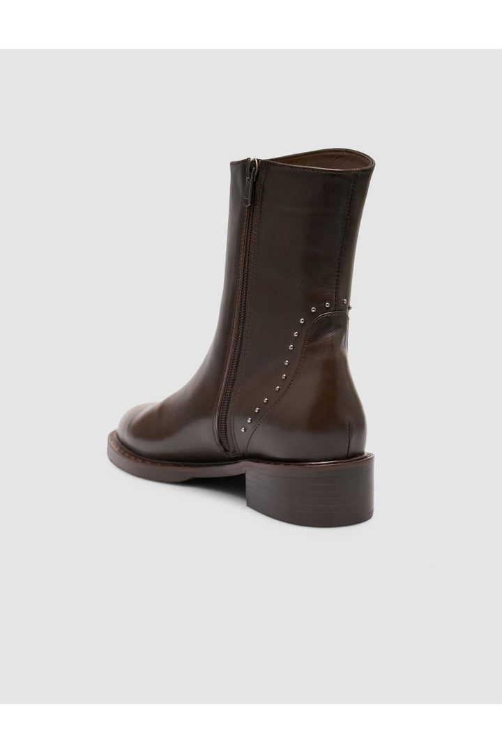 Cabani Shoes Bottines femme en cuir véritable marron avec détails cloutés et fermeture éclair. - Multicolore