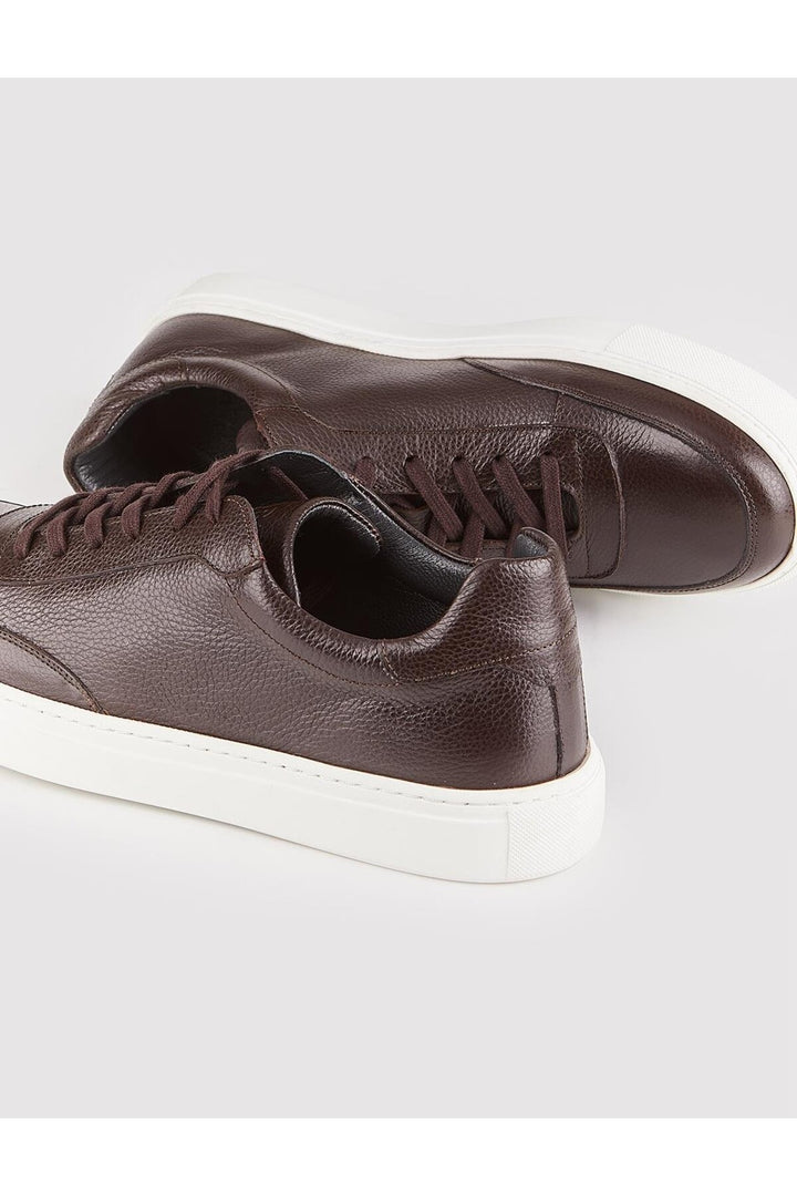 Cabani Shoes Chaussures de sport pour hommes en cuir véritable, à lacets, marron avec semelle blanche. - Marron