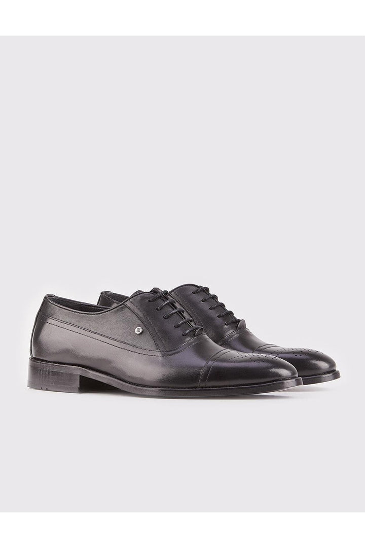 Cabani Shoes Chaussures classiques pour hommes en cuir véritable noires à lacets - Noir