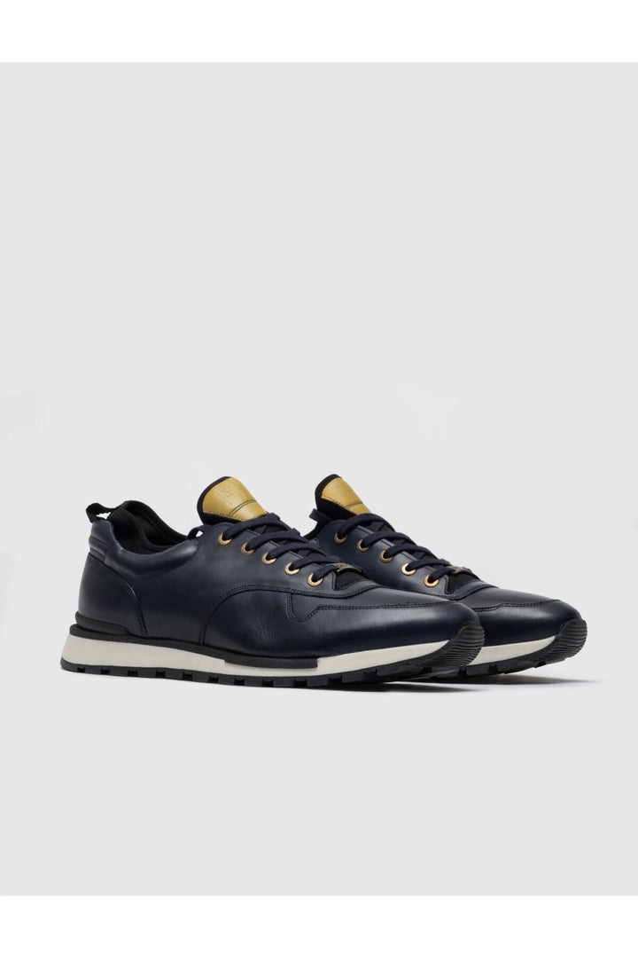 Cabani Shoes Chaussures de sport pour hommes en cuir véritable bleu marine à lacets, design spécial. - Bleu marine